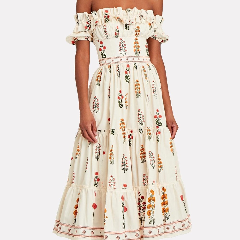 Agua by Agua Bendita Banana Dahlia Off Shoulder Dress NWT